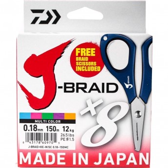 Шнур DAIWA J-Braid X8E-W/SC 0,18мм 150м multicolor + ножницы